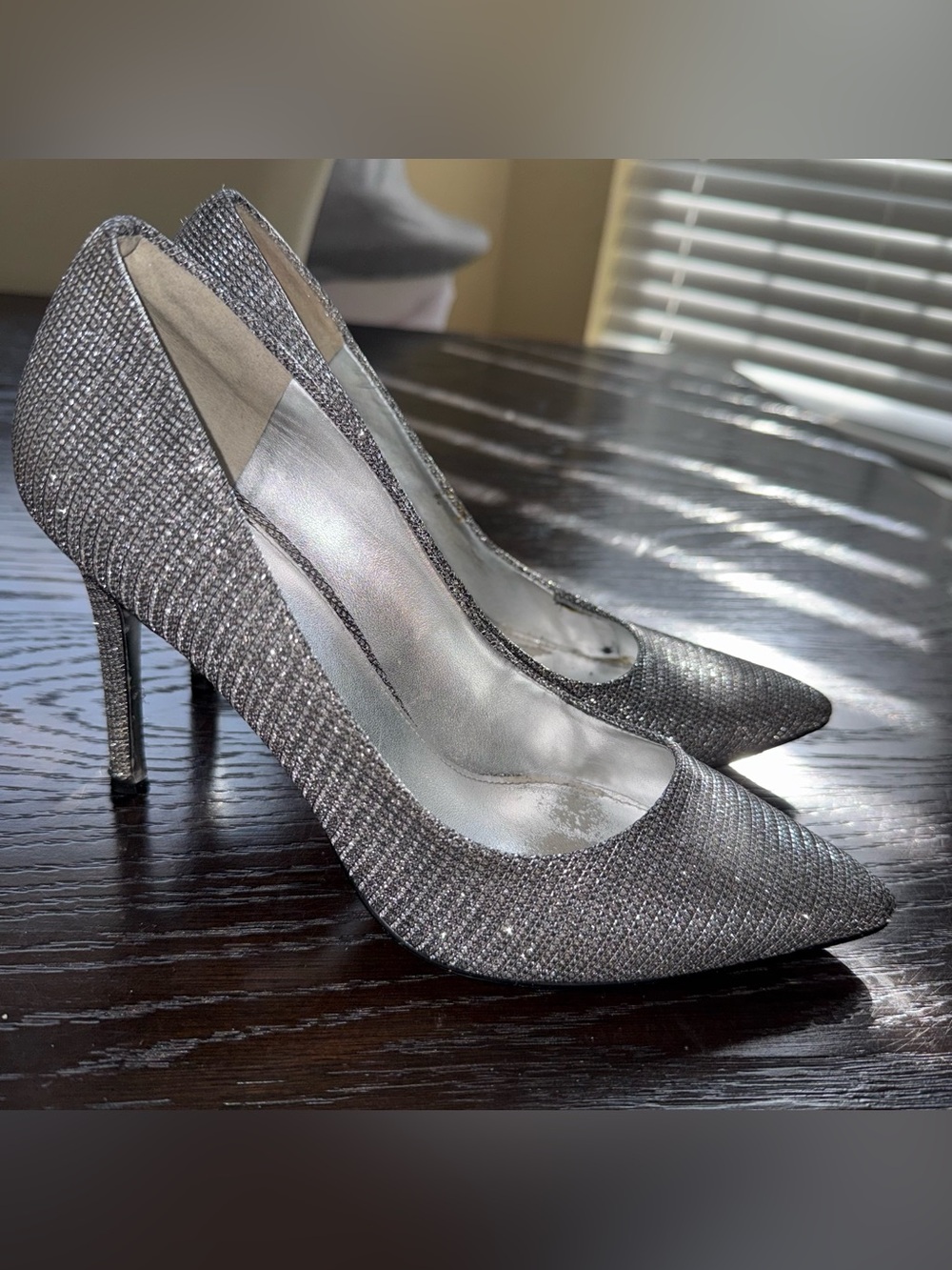 Michael Kors Silver Glitter Pointed-Toe High Heels